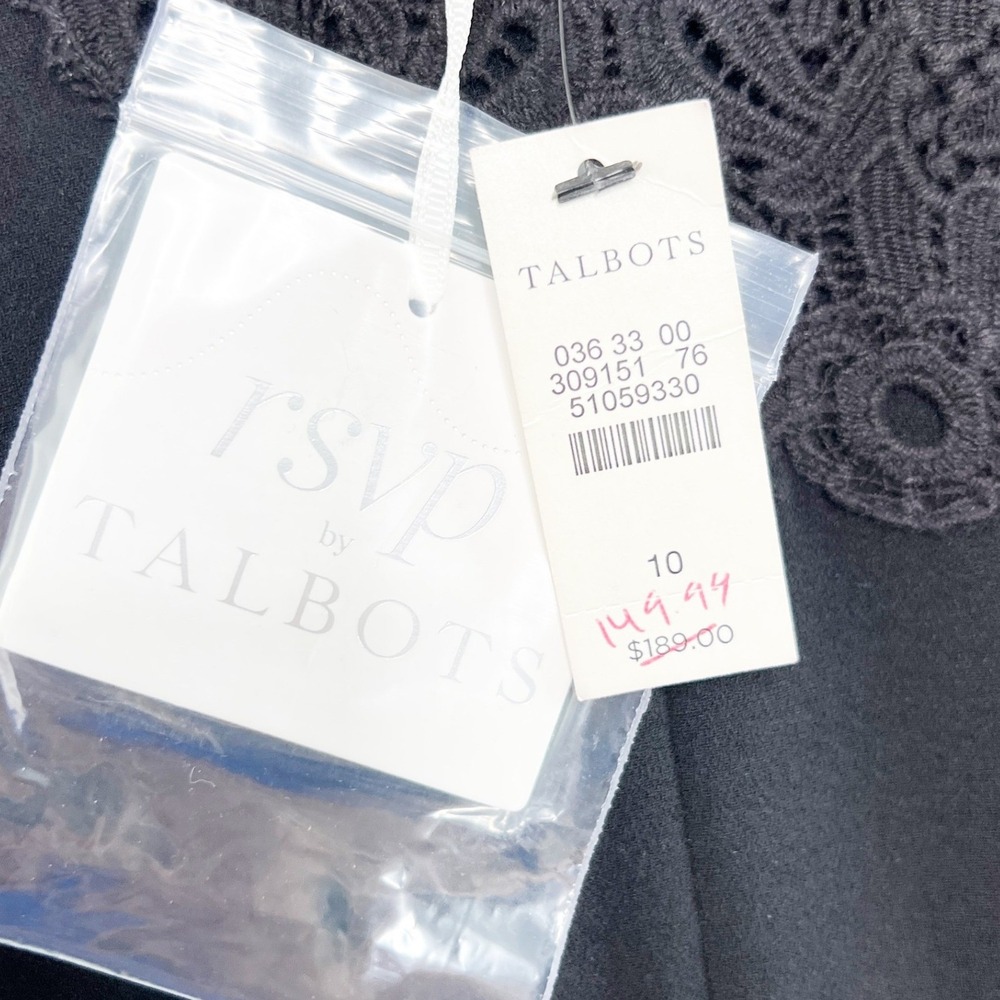 Talbots RSVP NWT Black Lace Trim Sleeveless Sheath Pencil Cut Midi Dress Size 10 - Picture 7 of 8